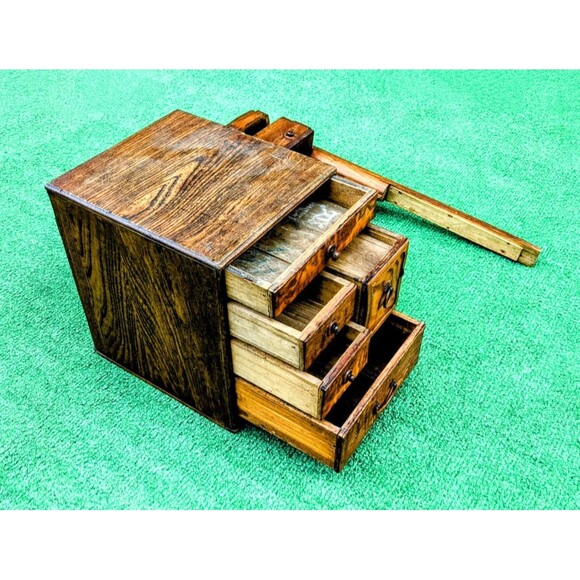 Antique Japanese Zelkova Wooden 7-Drawer Tansu Haribaku Sew/Trinket Storage Box - Picture 14 of 14